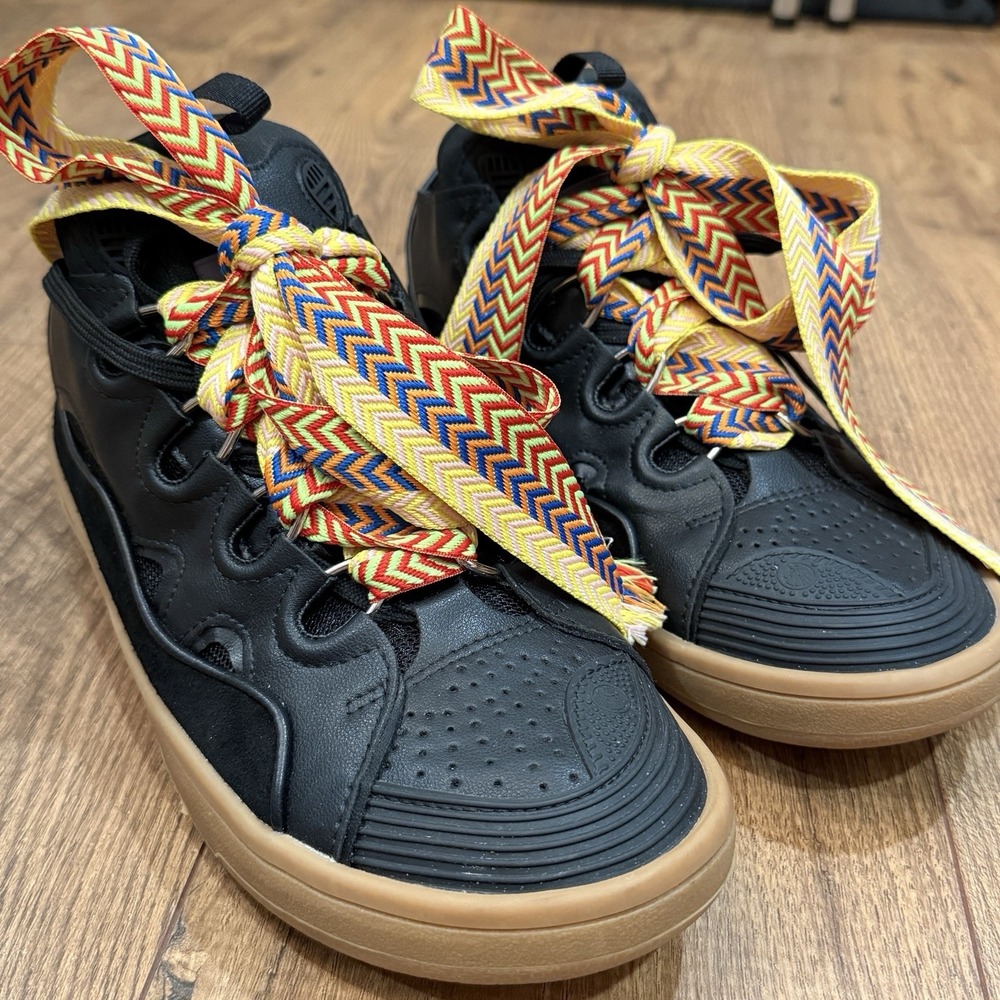Lanvin Paris Curb Men's Sneakers Black Multi Jumbo Laces Size 44 US 11 Lace Up - Picture 2 of 10